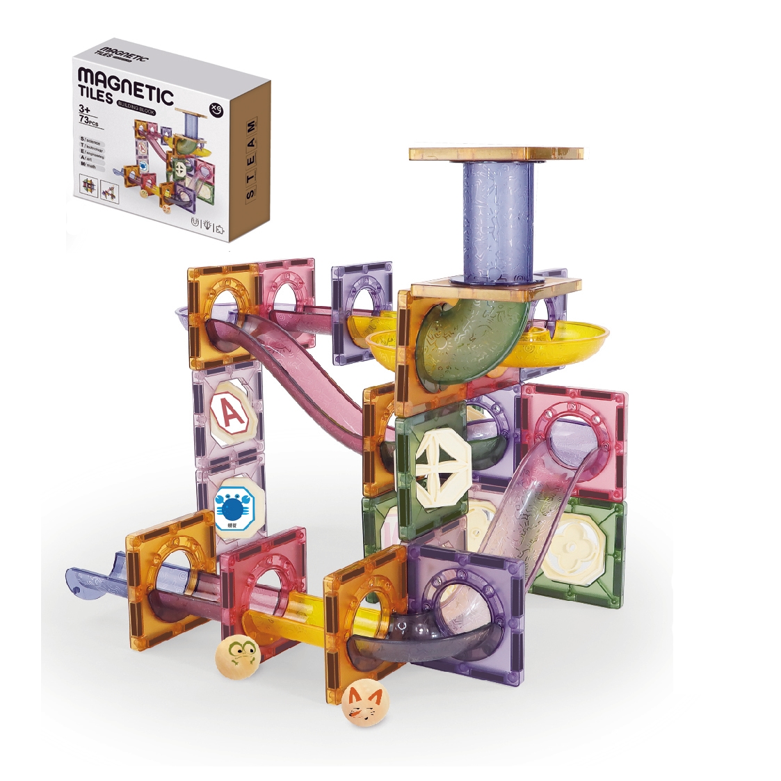 73 Pieces Magnetic Marble Run Building Blocks for STEM Learning