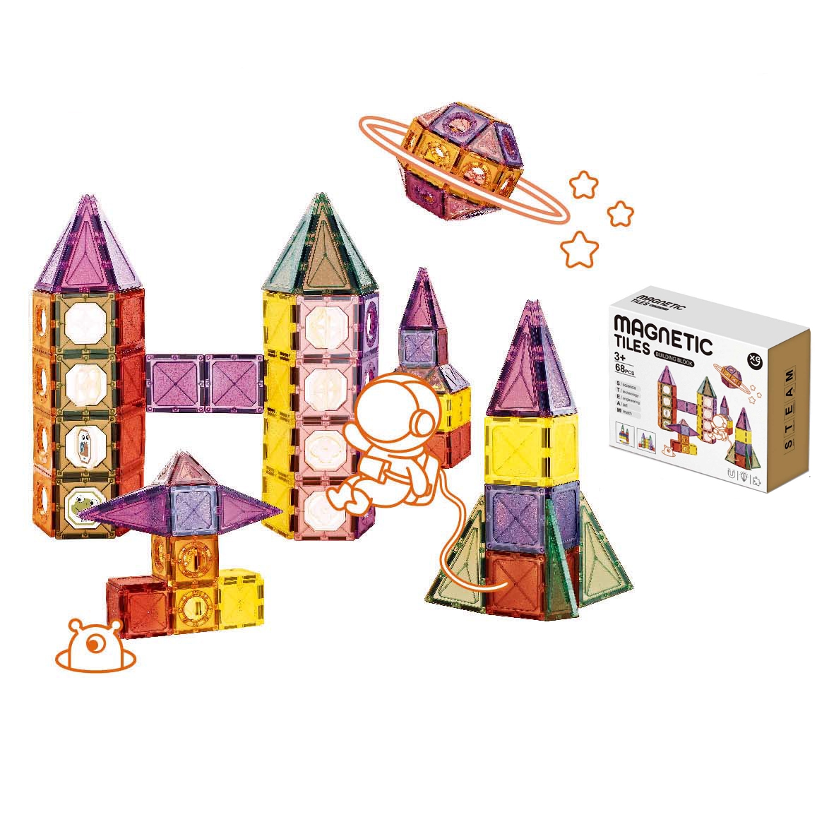 68 Pieces Safe Magnetic Tiles Building Set for Global Wholesale