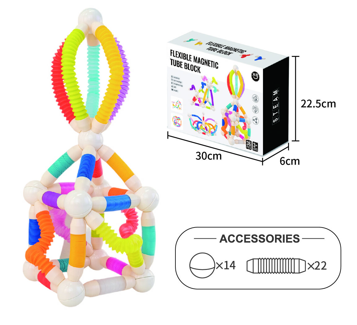 36 Pieces Expandable Magnetic Construction Rods for Kids