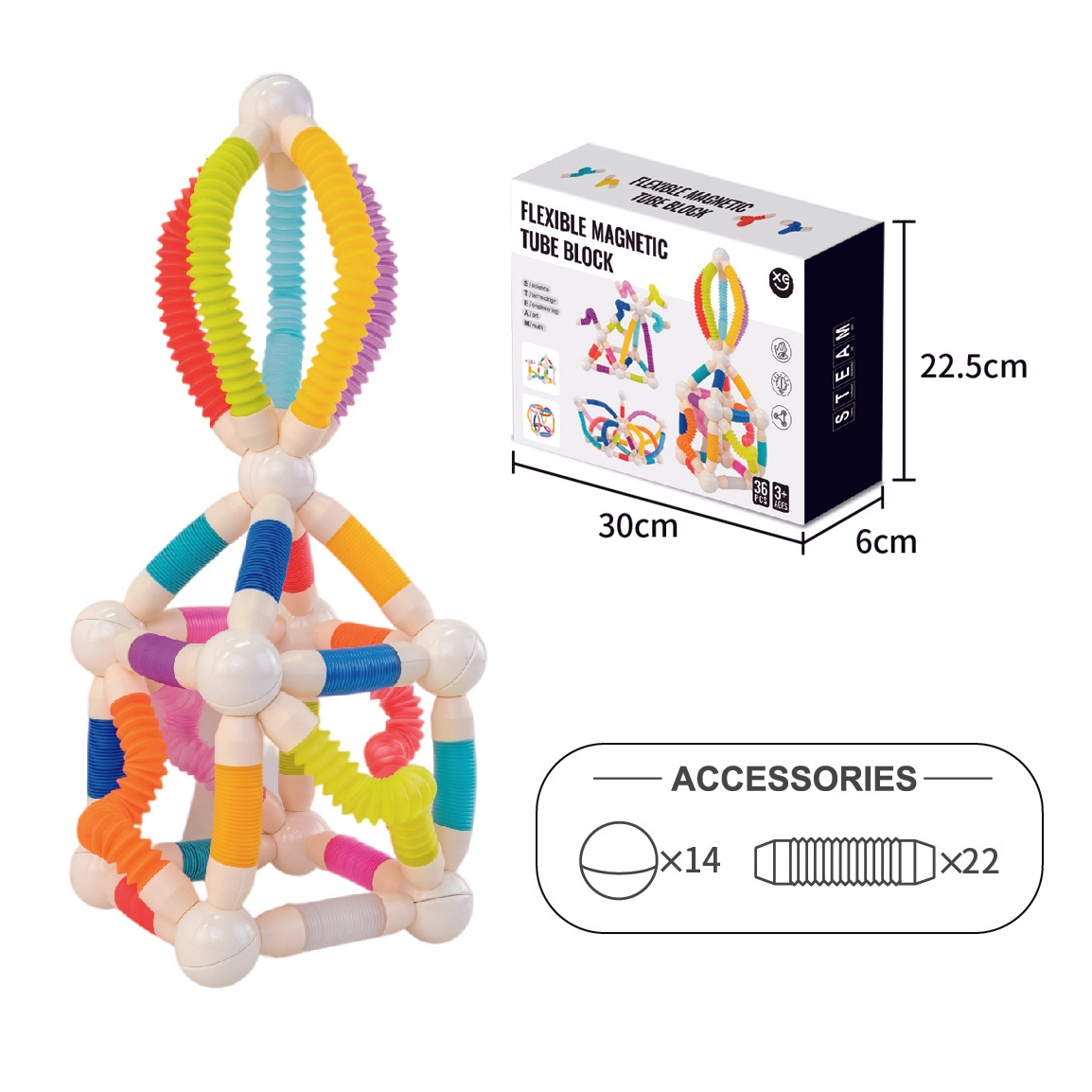 36 Pieces Expandable Magnetic Construction Rods for Kids