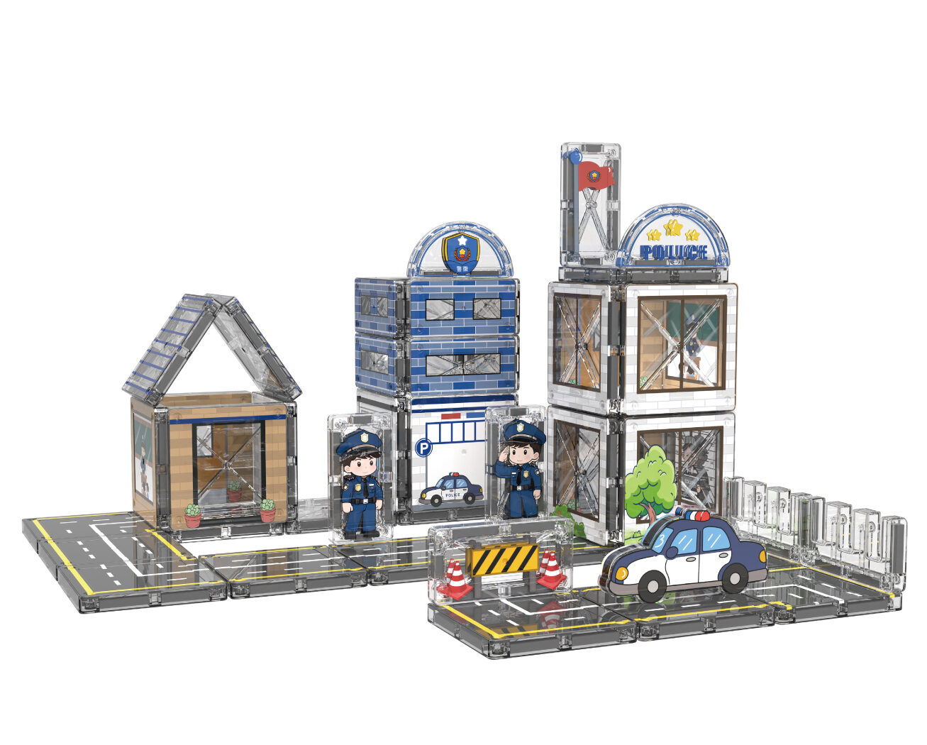 Large Stained Glass Magnetic Tiles-Little Police Station