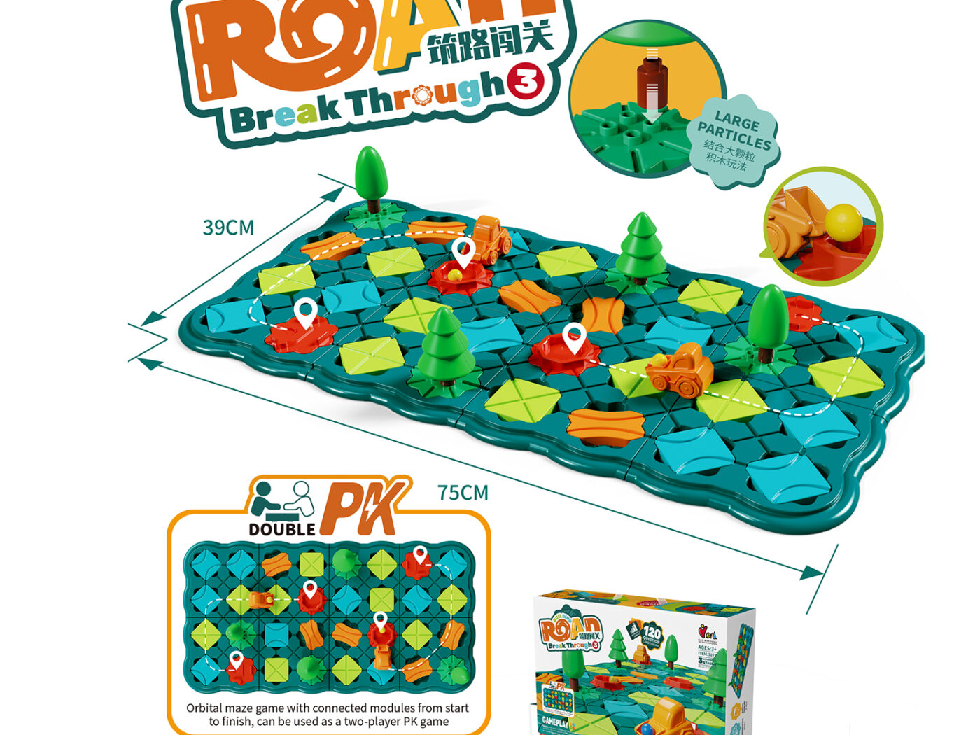 Building Road Break Through 3 Two-Player PK Board Game - 56 Pcs Double Maze Track Puzzle for Kids & Family