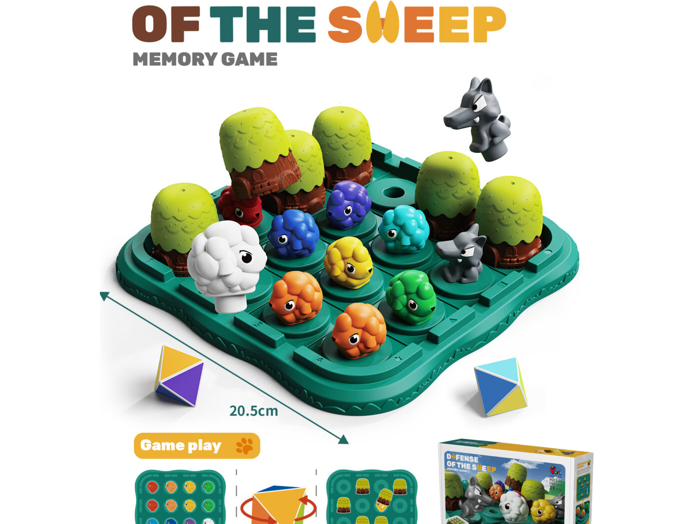 Defense of the Sheep Memory Game Upgrade Version - 38 Pcs Advanced Memory Puzzle with Double Dice & Wolves