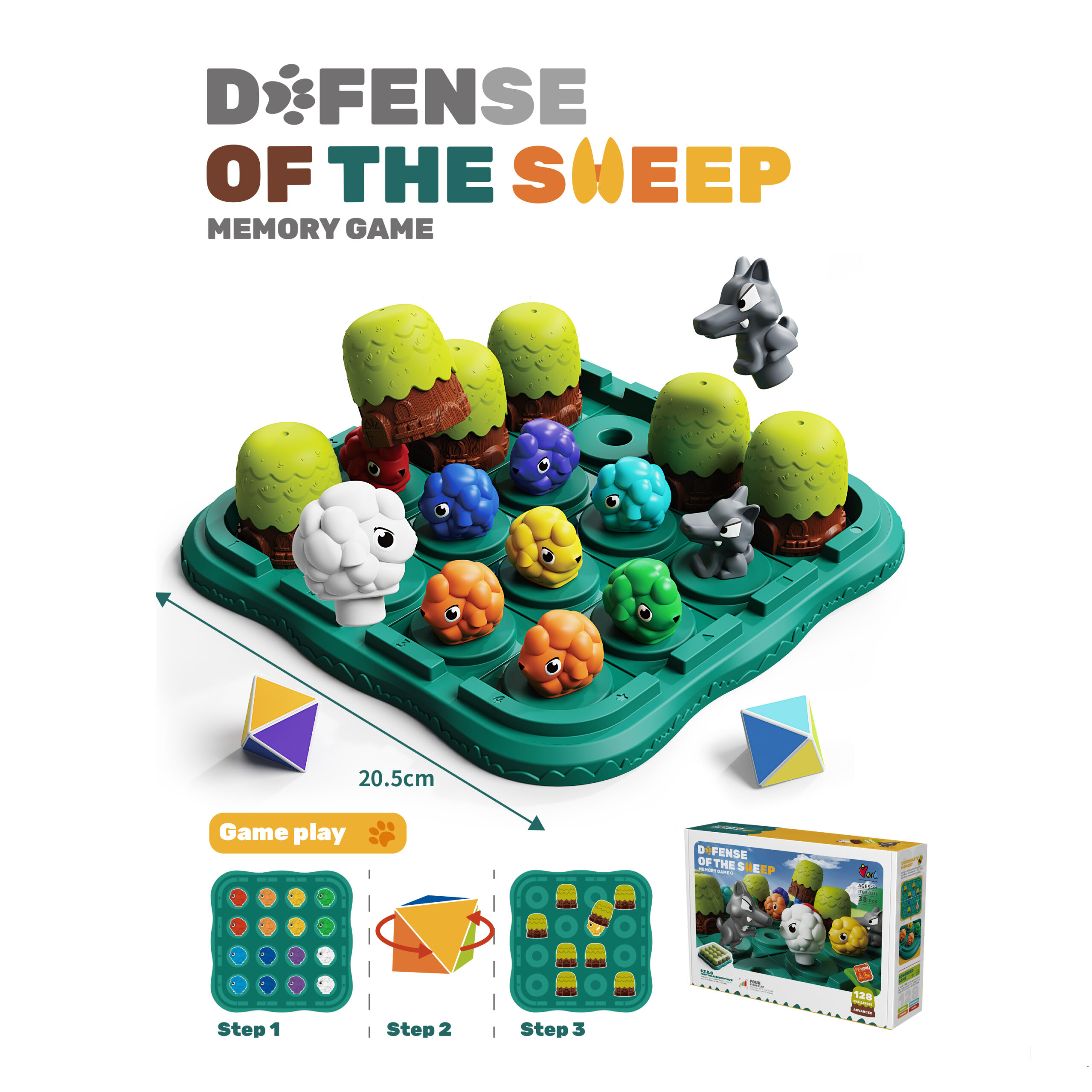 Defense of the Sheep Memory Game Upgrade Version - 38 Pcs Advanced Memory Puzzle with Double Dice & Wolves