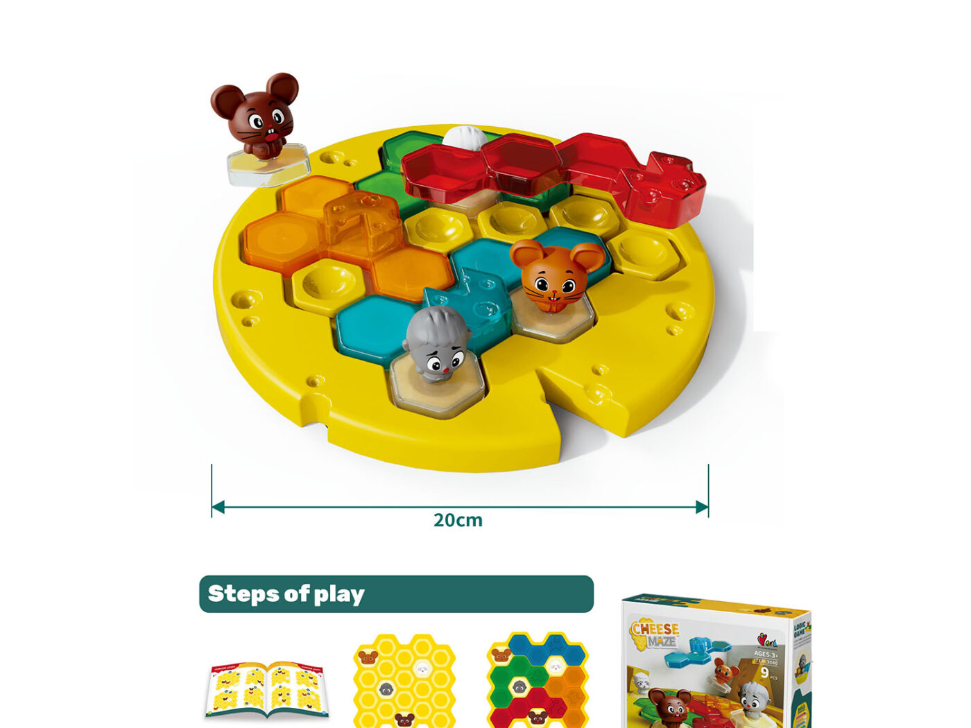 Cheese Maze 3D Sliding Block Logic Game - Strategic Cat & Mouse Path Puzzle Toy for Toddlers