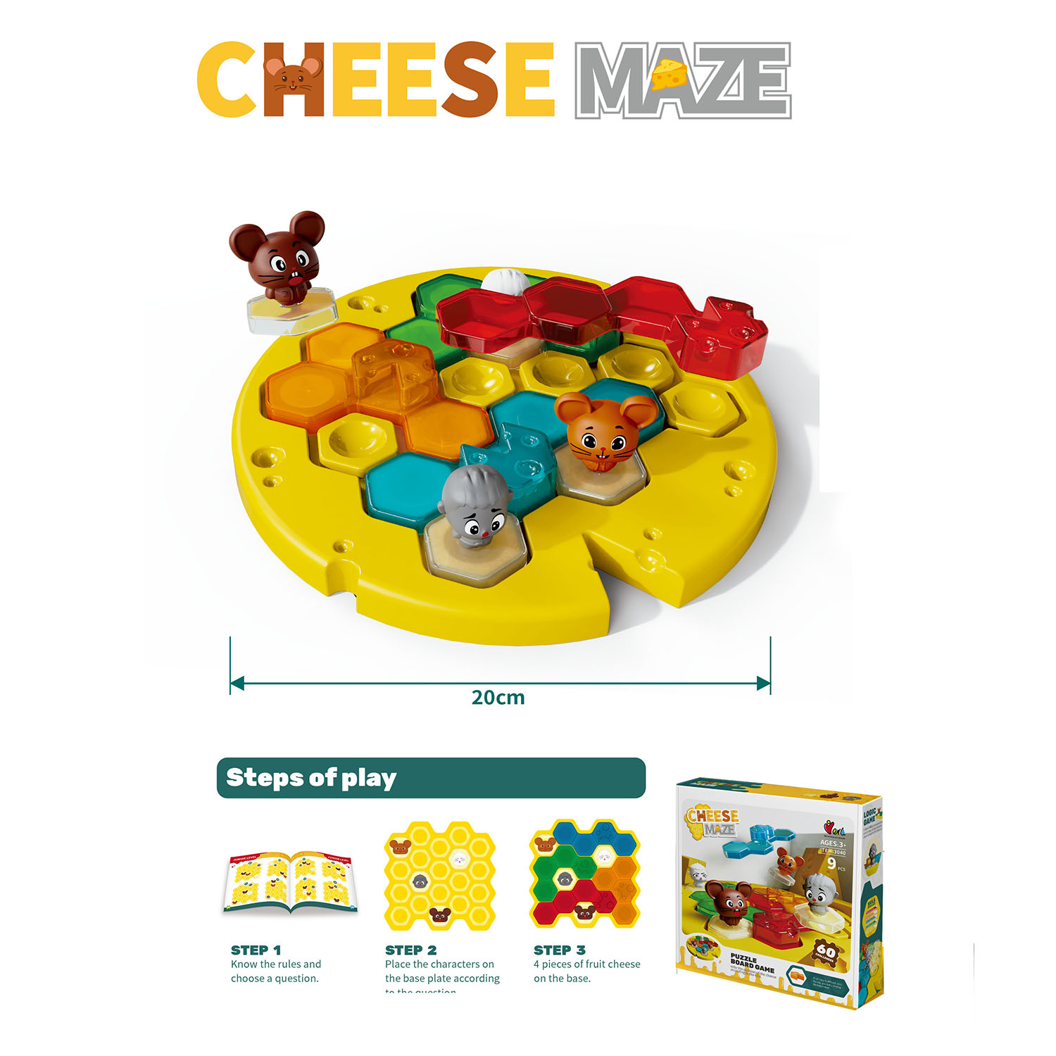 Cheese Maze 3D Sliding Block Logic Game - Strategic Cat & Mouse Path Puzzle Toy for Toddlers