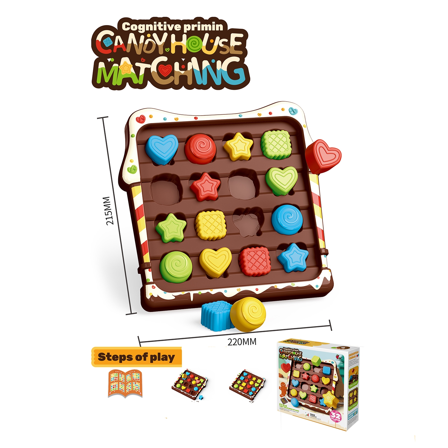 Candy House Logic Matching Board Game - Color & Shape Recognition Deductive Puzzle Toy for Toddlers