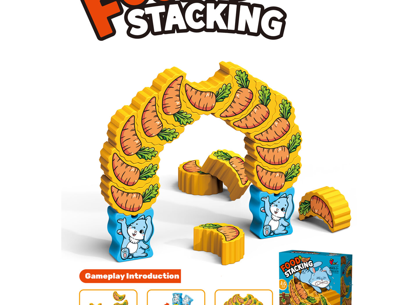 Rabbit and Carrot Balance Stacking Game - Montessori Fine Motor Wooden-Style Block Toy for Toddlers