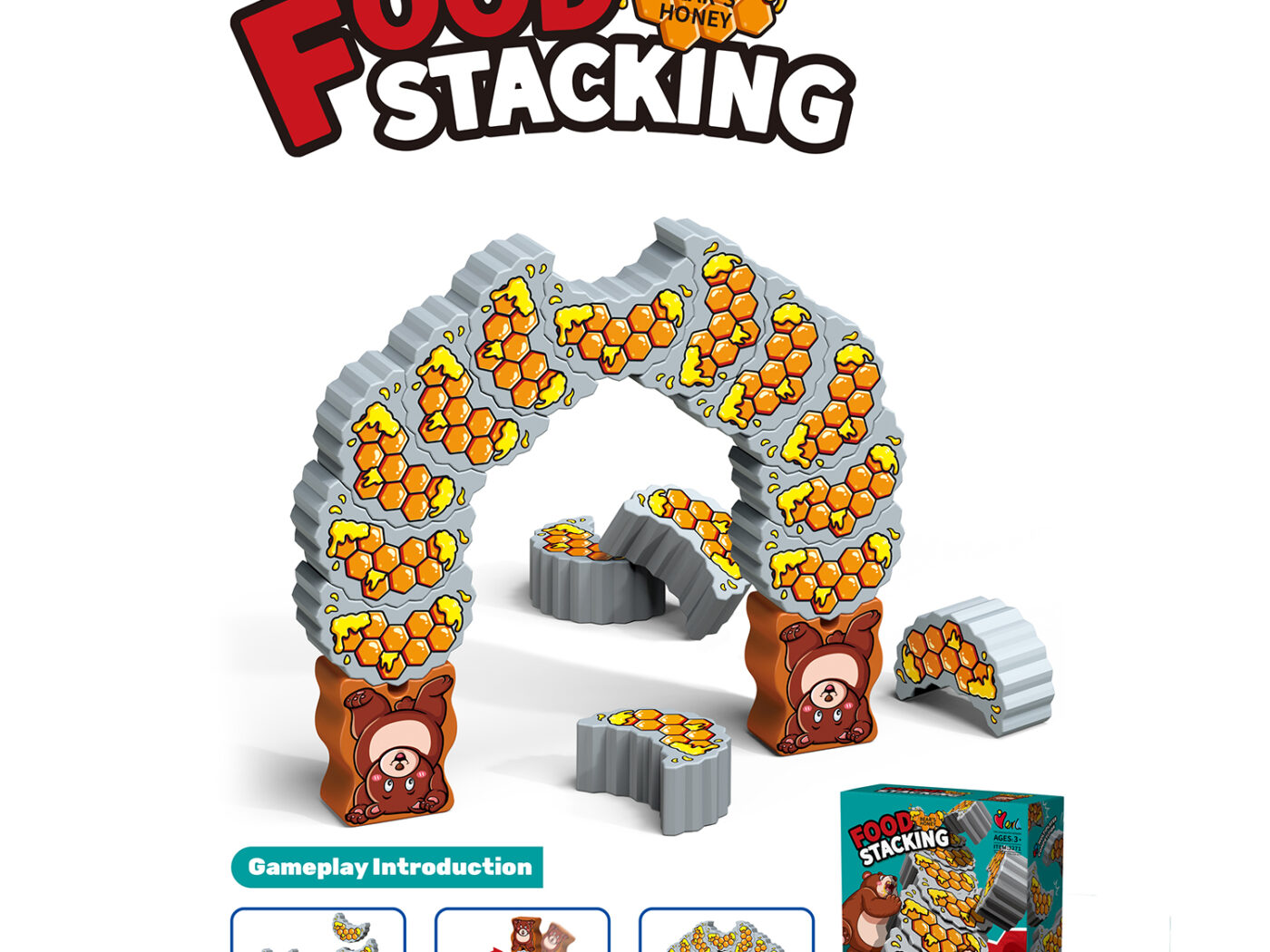 Bear and Honey Pot Balance Stacking Toy - Cute Animal Fine Motor Control Game for Toddlers