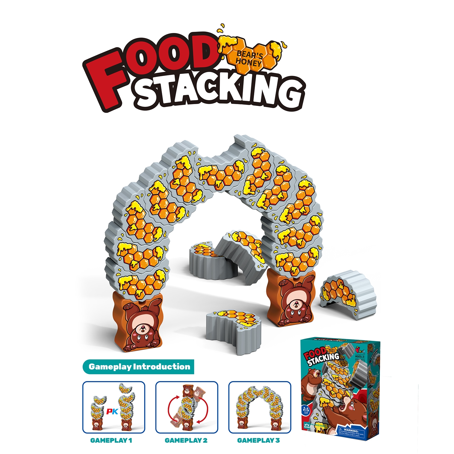 Bear and Honey Pot Balance Stacking Toy - Cute Animal Fine Motor Control Game for Toddlers