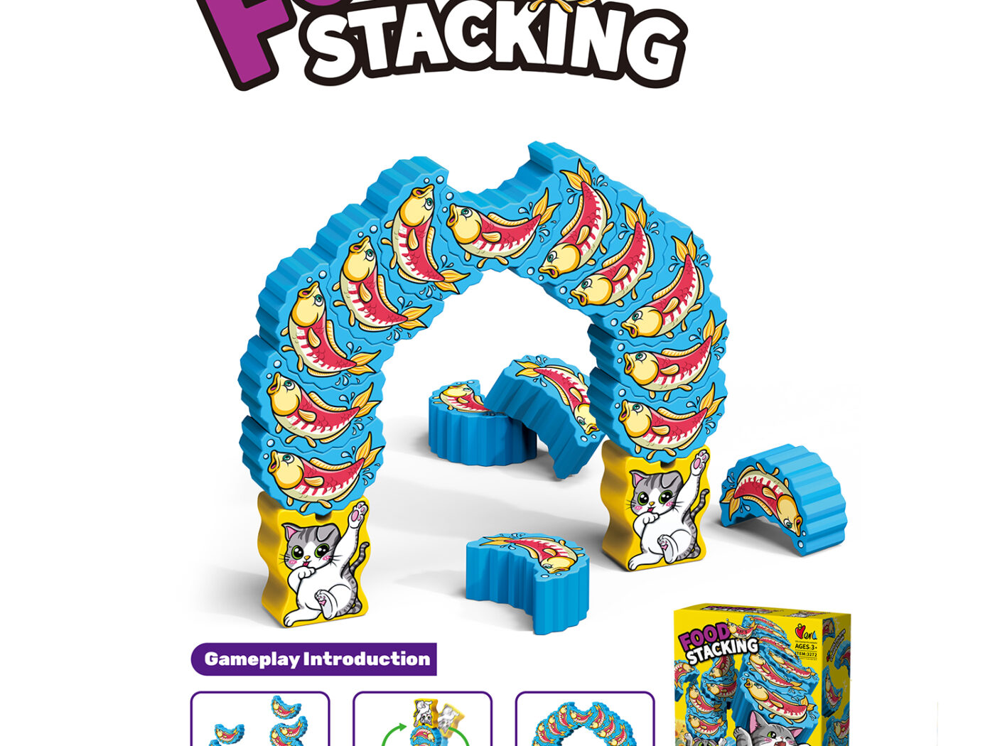 Kitty and Fish Balance Block Stacking Game - Early Learning Cognitive Coordination Toy for Kids