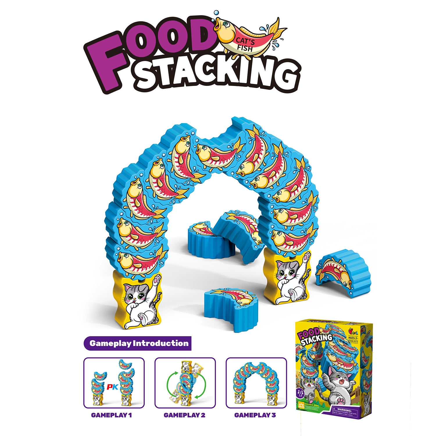 Kitty and Fish Balance Block Stacking Game - Early Learning Cognitive Coordination Toy for Kids