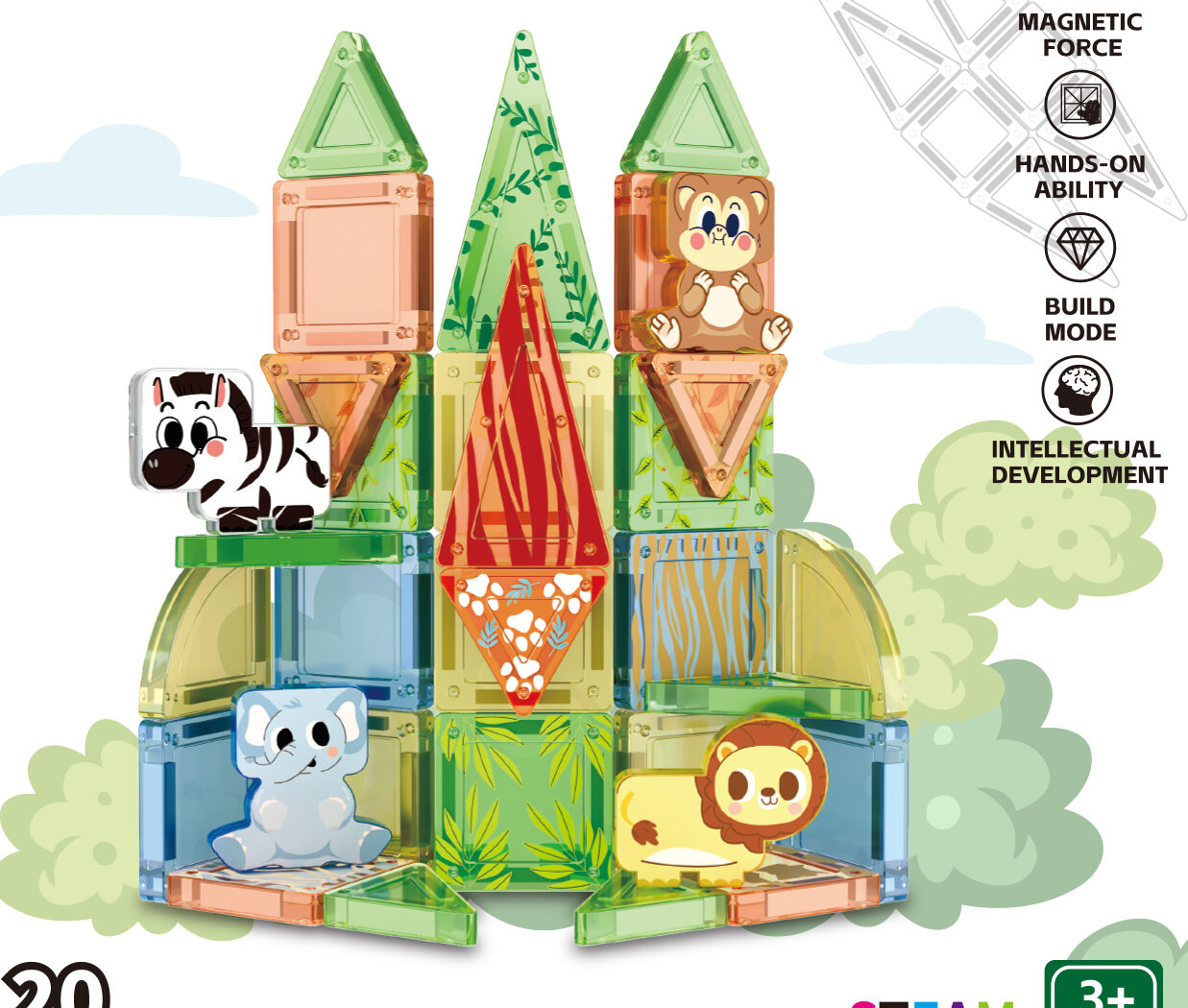 safari grassland magnetic building blocks 20pcs