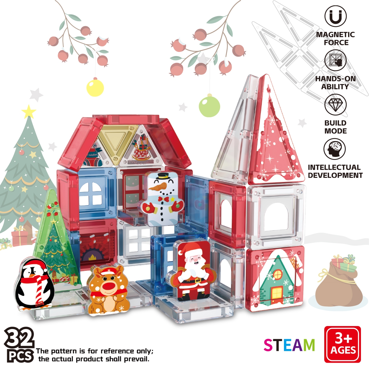 christmas edition festive holiday magnetic building set 32pcs