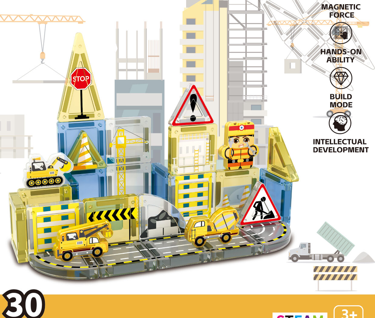 city engineering stem construction magnetic bricks 30pcs