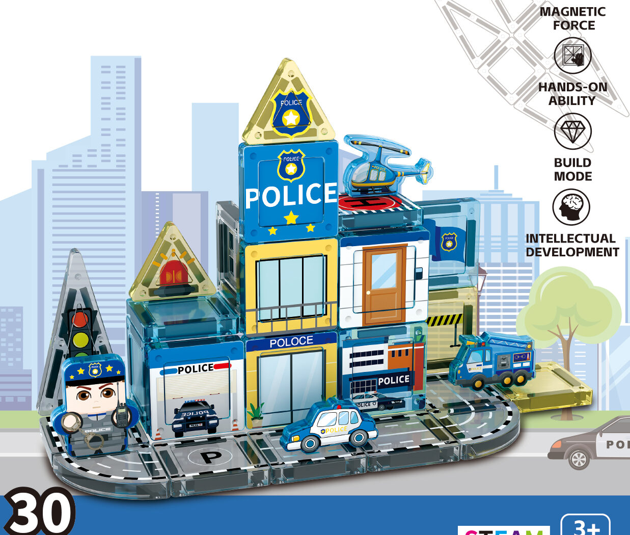swat police tactical adventure magnetic play set 30pcs