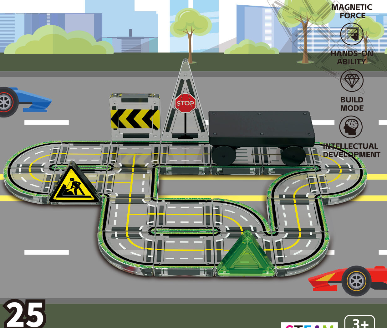 city roads urban traffic layout magnetic tiles 25pcs