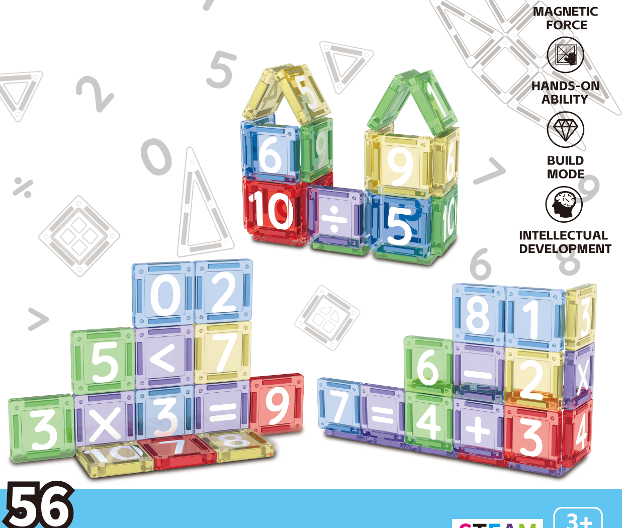numbers math early math learning magnetic blocks 56pcs