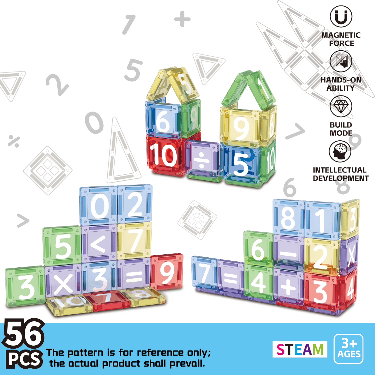 numbers math early math learning magnetic blocks 56pcs