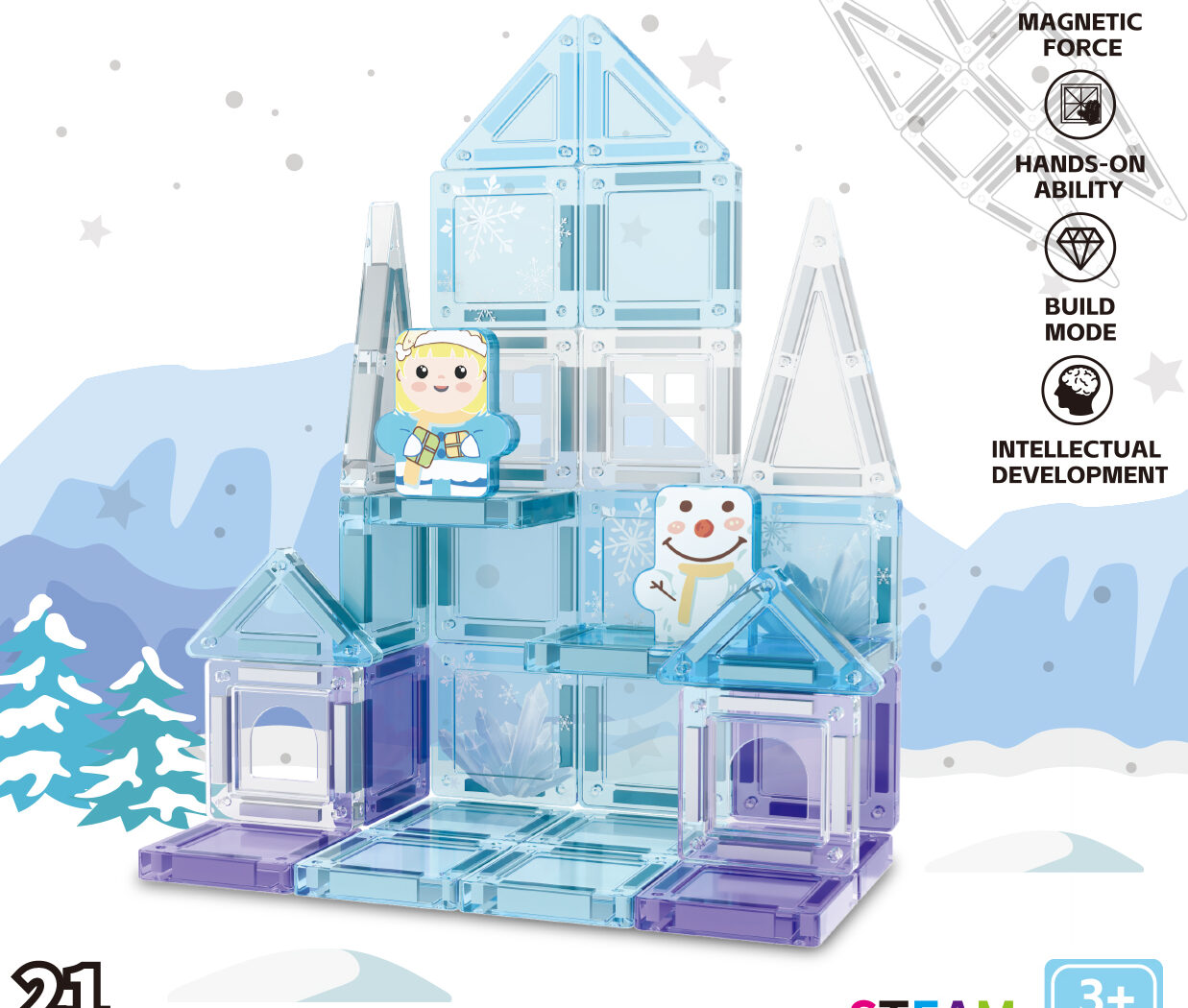 winter snowman castle magnetic building set 21pcs