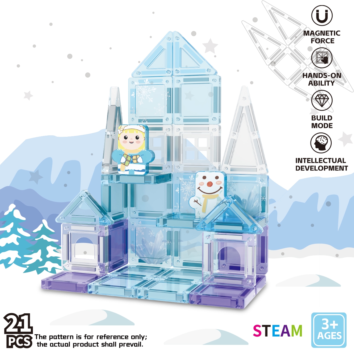 winter snowman castle magnetic building set 21pcs