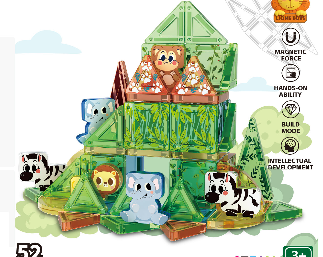 deluxe safari grassland animals magnetic set 52pcs