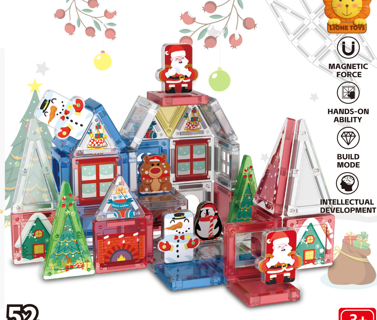 Deluxe Christmas Holiday Edition Magnetic Building Blocks - 52PCS