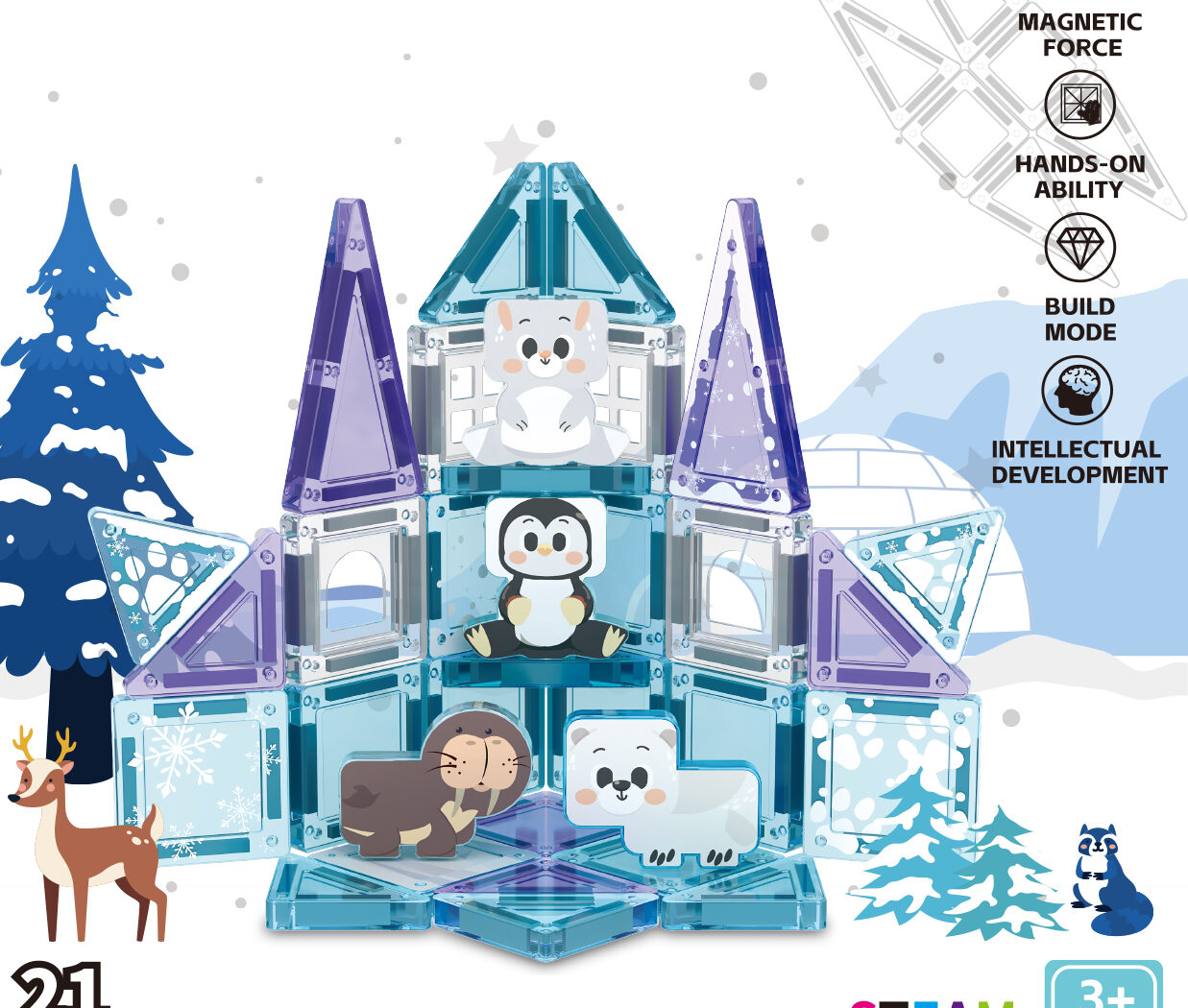 arctic ice snow animals mini magnetic tiles 21pcs