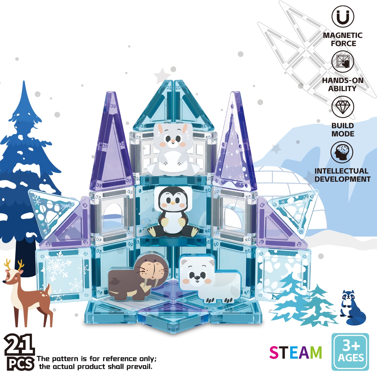 arctic ice snow animals mini magnetic tiles 21pcs