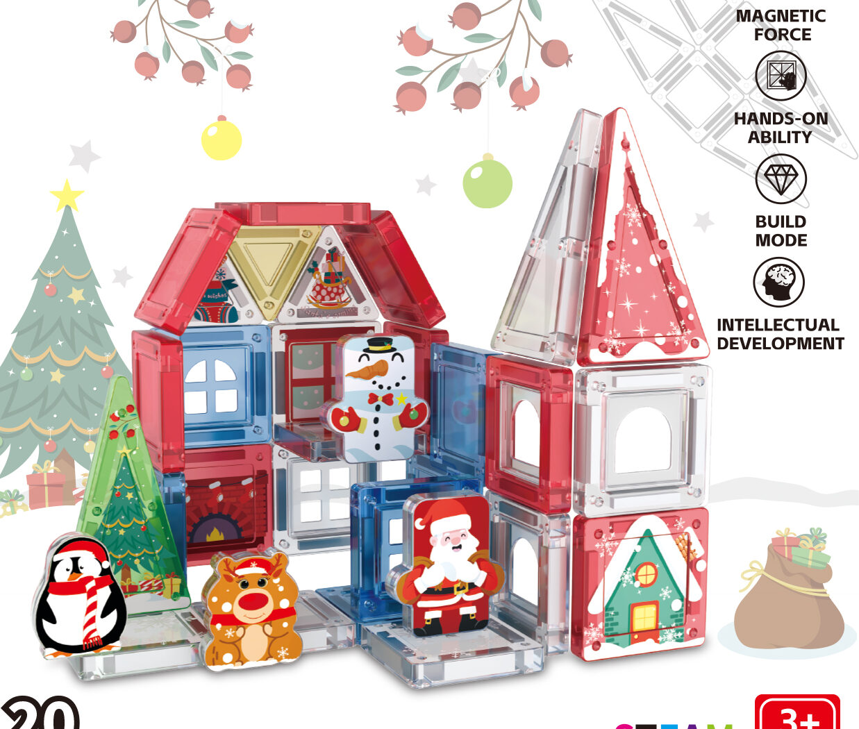 winter snowman castle magnetic building set 21pcs