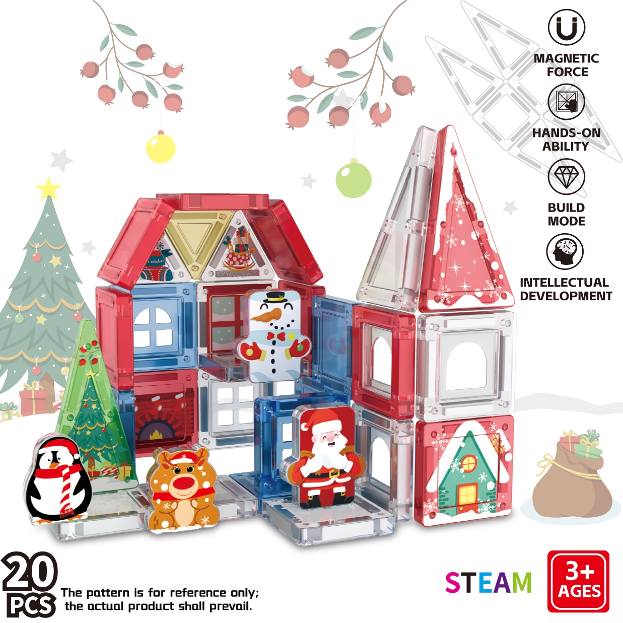 winter snowman castle magnetic building set 21pcs